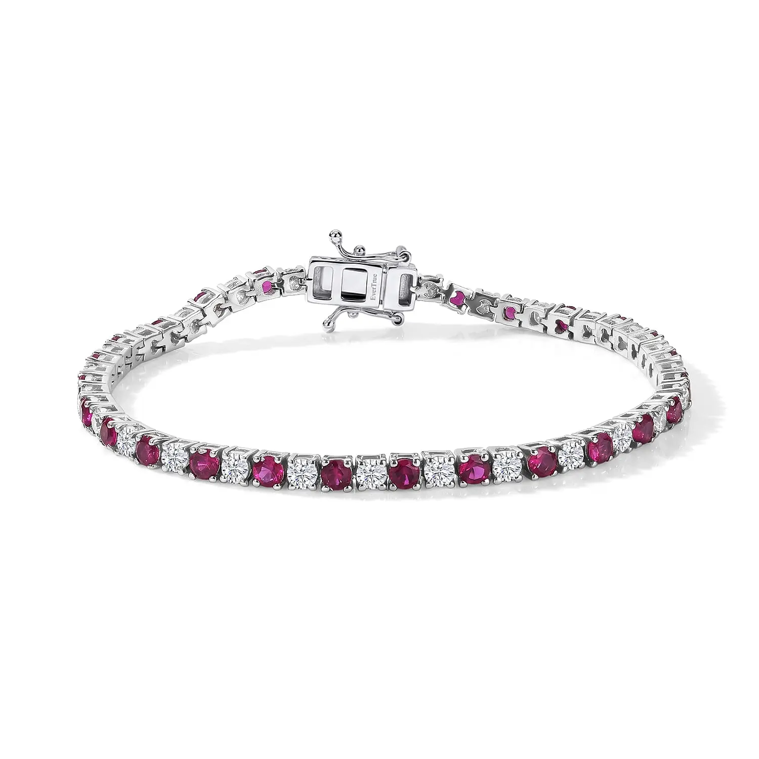 EverTrue Lab Grown Ruby and Moissanite 6.90 ctw Cluster Bracelet in Platinum Bond (7.25 In)