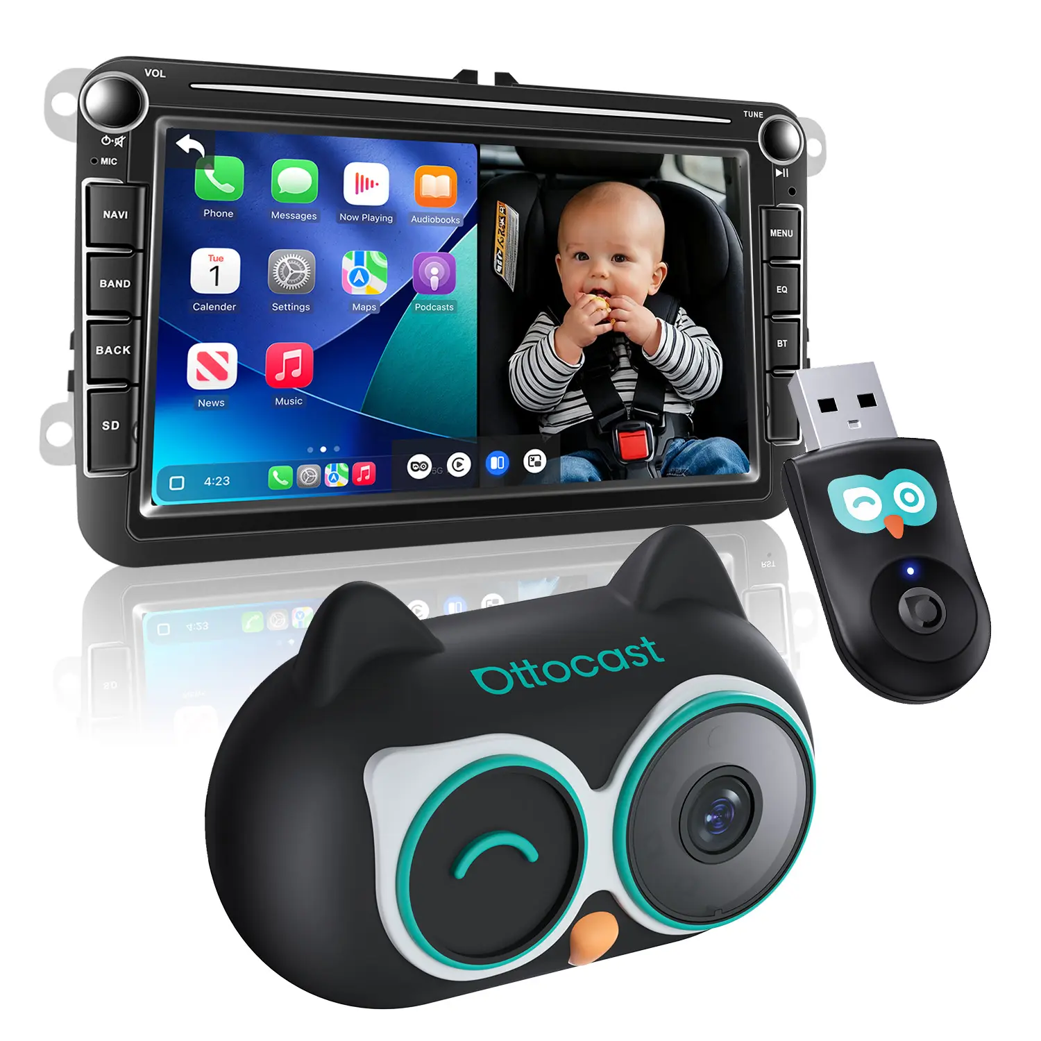 OTTOCAST Baby Car Camera &Wireless CarPlay Adapter,1080P HD Rear Seat Monitor Display on Car Screen,150°Wide Angle No-Glow Night View, Safety for Kids & Infants OTTOCAST Baby Car Camera &Wireless CarPlay Adapter,1080P HD Rear Seat Monitor Display on Car Screen,150°Wide Angle No-Glow Night View, Safety for Kids & Infants