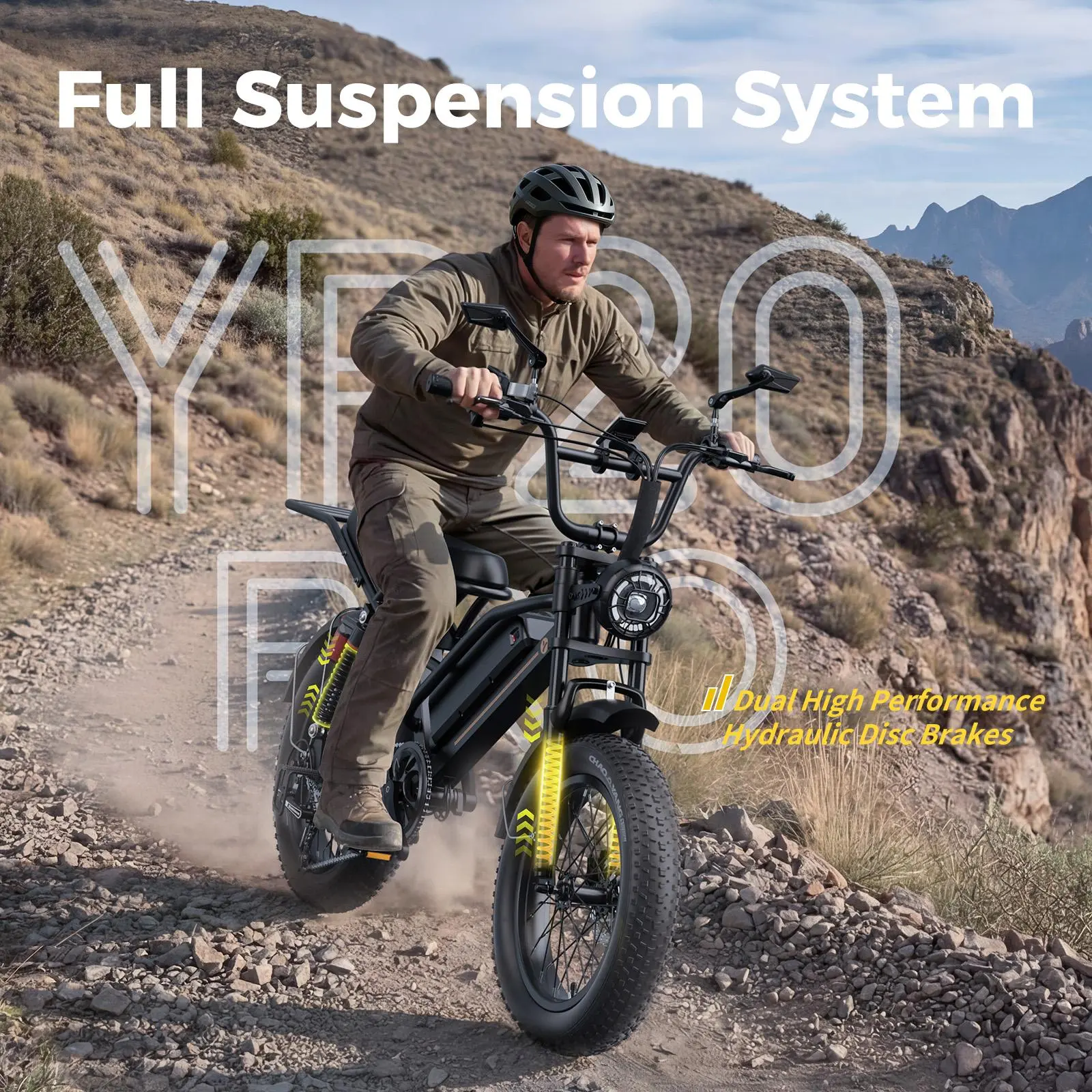 Yoloway YR20 PRO Adult All-Terrain Electric Bike, 3000W Peak Power, 38 MPH Top Speed, 52V 20Ah Removable Battery, 20" Fat Tires, Full Suspension