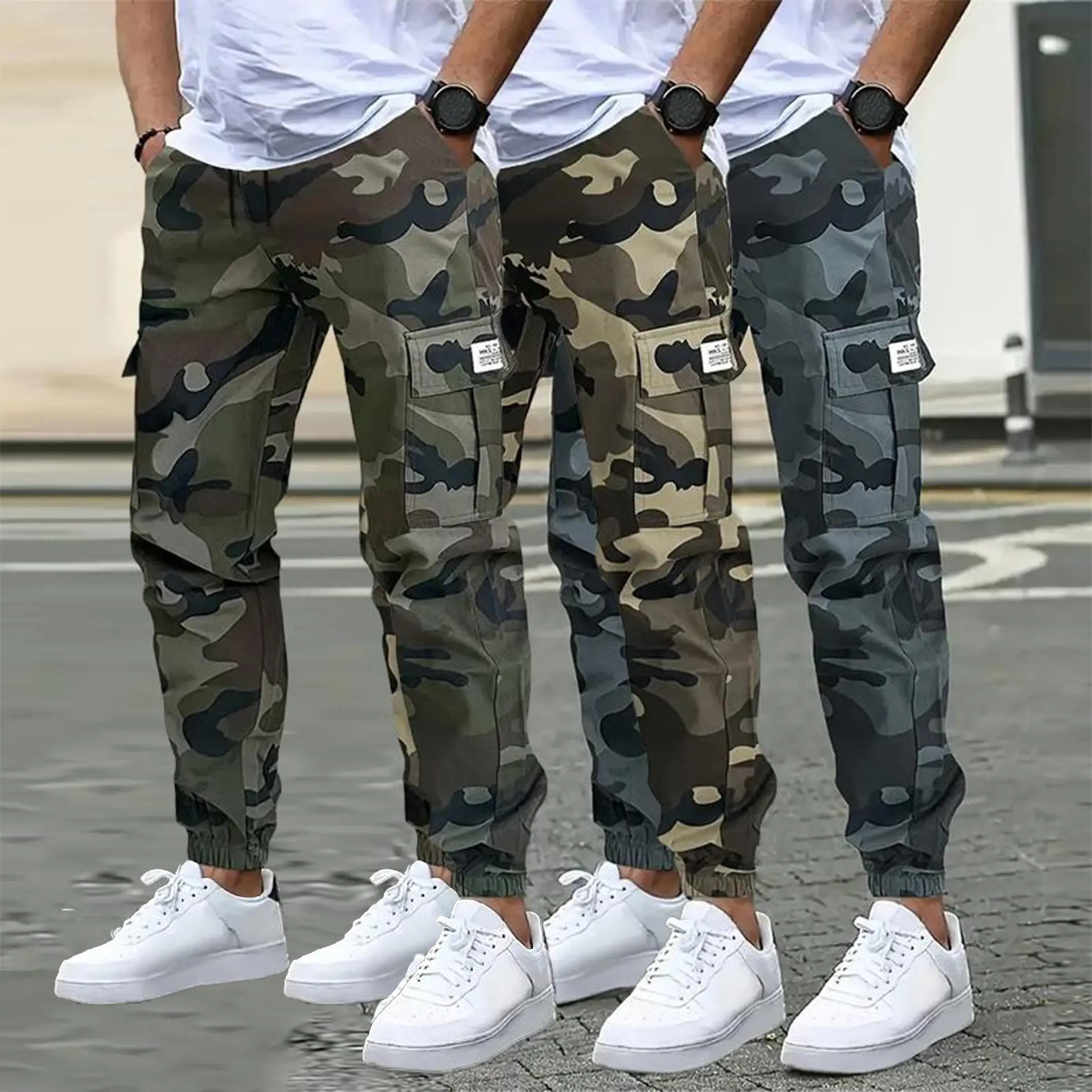 3-Pack American Style Camo Work Trousers - Multi-Pocket, Stretch Waist, Heavy Duty Tapered Pants for Daily & Work Casual Comfy Elastic Man pantalones para hombre pants for men cargo pants for men Camouflage pantalones para hombre cargo pants for men Man