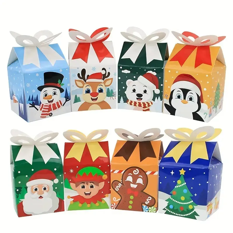 24 Pack Assorted 3D Christmas Gift Boxes, Holiday Goodie Paper Boxes for Xmas Treats, Candy, Cupcakes, Perfect for Birthday Gifts, Party Favors, Gift Package, Gift Box Set