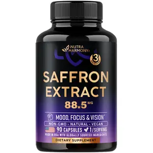 Natural Saffron Extract 88.5 mg - Made in USA for Mood, Focus, Vision, Energy Support - Non-GMO Vegan Pills - 90 Powder Capsules, 3 Month Supply