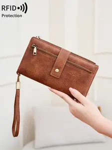 Ladies' RFID anti-theft handbag, wrist strap handbag, RFID Wristlet Purse, long wallet, Purse Women, large capacity PU material, multifunctional design, secure snap zipper closure, suitable for daily use and travel