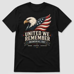 Memorial Day Shirt, United We Remember Patriotic Eagle Graphic Tee, American Flag T-Shirt, USA Shipped 100% Cotton