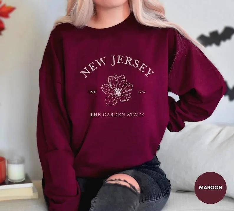 New Jersey Embroidered Sweatshirt, New Jersey Embroidered Crewneck, New Jersey Gift, New Jersey Pullover, New Jersey Souvenir
