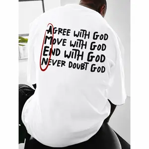 Men's Christian Graphic T-Shirt - Casual Short-Sleeve Menswear Top, "Agree With God Move With God" Faith Back Print Tee