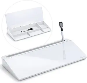 Varhomax Glass Desk Whiteboard with Storage, Desktop Dry Erase White Board To-Do List Memo Keyboard Stand for Home Office and School Supplies (White) Varhomax