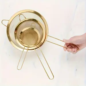 3-piece Set of Gold Fine Mesh Filters, Stainless Steel Flour Sieve, Kitchen Strainer, Baking Tools, Kitchen Cooking Accessories, Restaurant Supplies, Kitchen Strainer Utensils