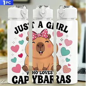 Cartoon Capybara Sports Plastic Water Bottle, Leak-Proof, with a Pop-Up Lid, Suitable for Fitness, Running, a Gift for Her, Birthday Present, Leakproof Water Bottle, Portable And Stylish for Birthday, Easter And Back-To-School Season