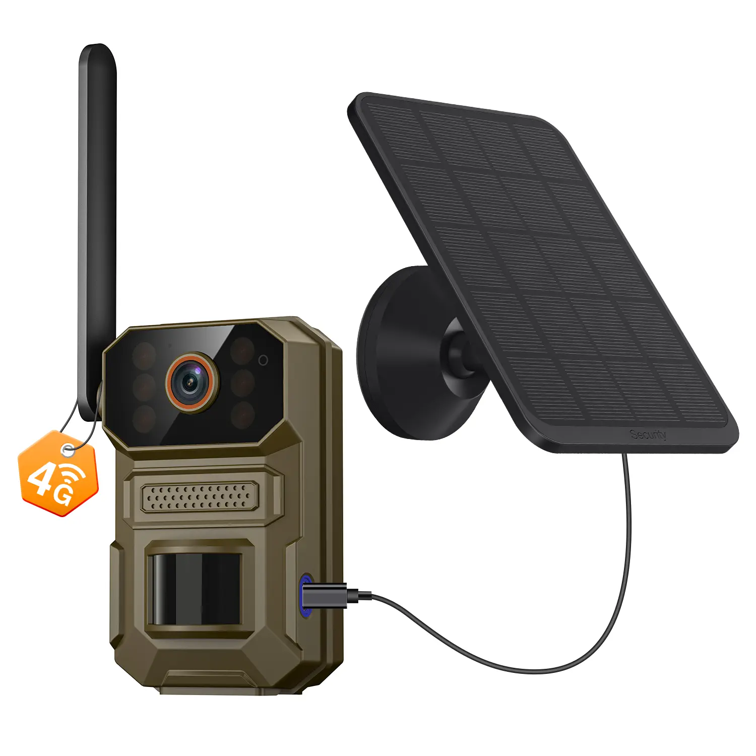 4G LTE Cellular Trail Camera, Solar & Rechargeable Battery Dual Power, 1920P Infrared Night Vision, Two-Way Audio, Cloud Storage, IP65 Weatherproof Outdoor Hunting Security Cam