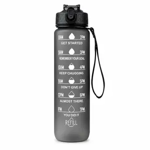 1L Motivational Time-Marker Water Bottle – 32oz Leakproof BLACK