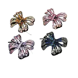 Women's Blue Crystal Bow Hair Clip - Sparkling Rhinestone Large Bow Barrette, Strong Secure Grip, Lightweight Durable Black Base Accessory for Wedding, Glamorous Evening Looks