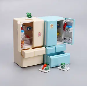 Magnetic 2-Door Fridge Playset with 15 Pcs, DIY Collectible Miniatures, Fill The Fridge Non-Edible Resin Toys, Transforms into Real Refrigerator Magnets