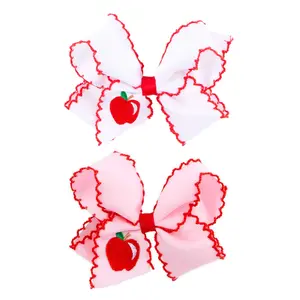 Apple Embroidered Moonstitch Hair Bow