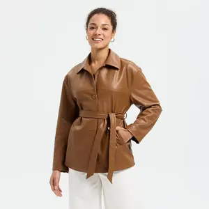 Women's Tie-Waist Trench Coat - A New Day Brown M