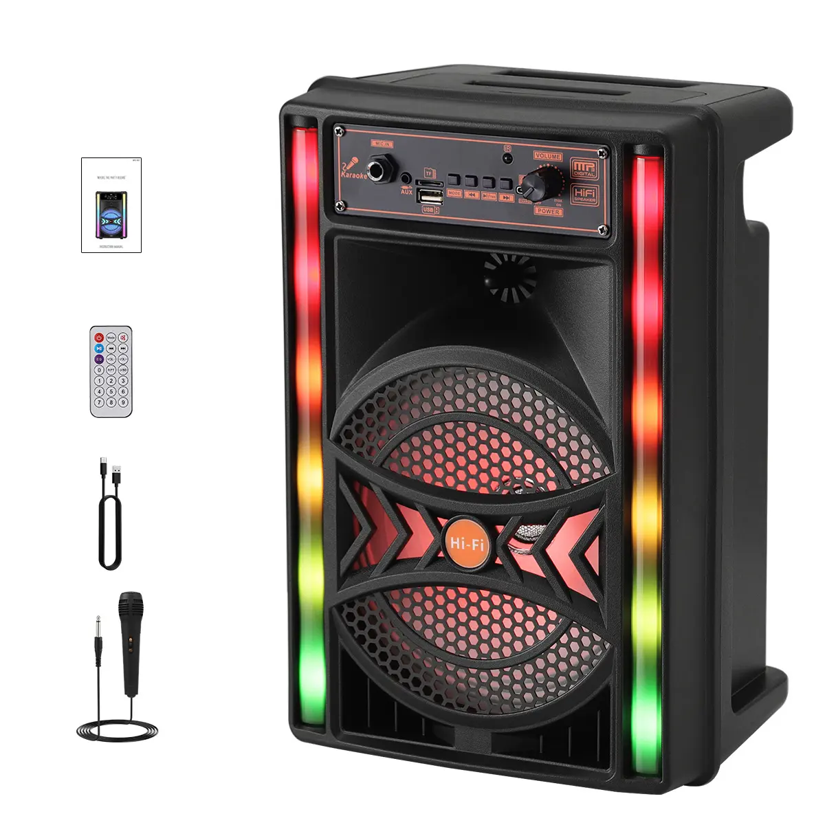 Dazone 8 inch Bluetooth Wireless Portable Speaker Rechargeable Loud PA System with LED Party Lights & Wired Microphone Support TWS/FM Radio/USB/TF/AUX for Home Party Outdoor