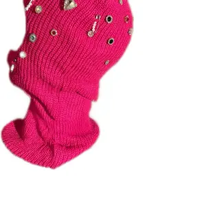 Bedazzled Skull Cap - Pink Knit Beanie with Rhinestone Accents for Festive Wear