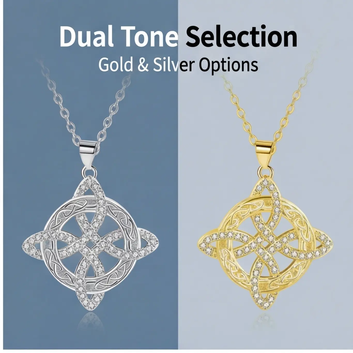 2PCS Zircon witch knot necklace goddess Celtic knot pendant necklace four-character god name amulet stainless steel fashion jewelry accessories for women gifts suitable for party daily work