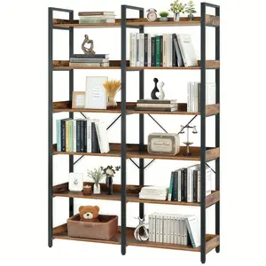 [Bellemave]6-Tier Industrial Bookshelf, 67" Wooden Bookshelf with Open Shelves, Freestanding Metal Frame Bookcase for Storage and Display, Modern Book Shelves for Bedroom, Living Room and Home Office, Brown