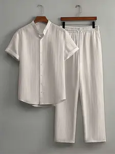 Men's Casual Polyester Blend Suit, Comfortable Semi-Transparent Two-Piece Set, Outfit, Fashion Solid Color, Easy Care