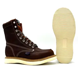 White Wolf 8 Inch Lacer Moc Toe Work Boot Goodyear Welt Sole Anti-Fatigue WW-955 Grizzly Brown Leather Footwear Comfort Shoe Closed Walking Shoes