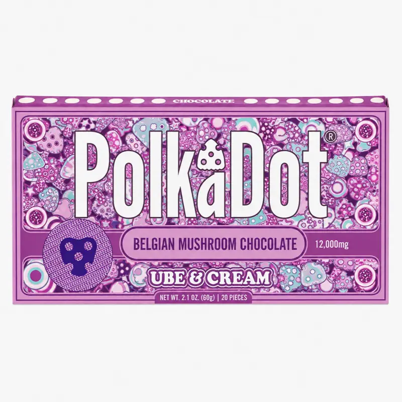 Polkadot Belgian Chocolate, Ube & Cream, 20 Count, Plant-Based Chocolate Mushroom Snack, 100% Organic, High-Quality Ingredients, Made in USA, All Natural, Healthy Chocolate, High Potency Plant-based Mushroom Snack, 20 Pieces