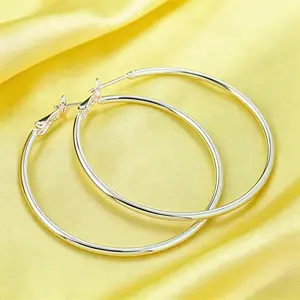 925 Silver Hoop Earrings for Women Hypoallergenic Thin  Silver Hoops Earrings for Women Lightweight Flat Large Hoop Earring 50mm，Suitable For Women,Hypoallergenic Ear Needles, Suitable For Daily And Vacation Wear, Suitable As Valentine's Day Gift