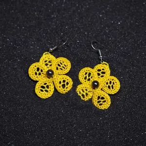 Micronesian Earrings - Yellow 5-Petal Flower with Pearl Bead Accent - Handmade Jewelry