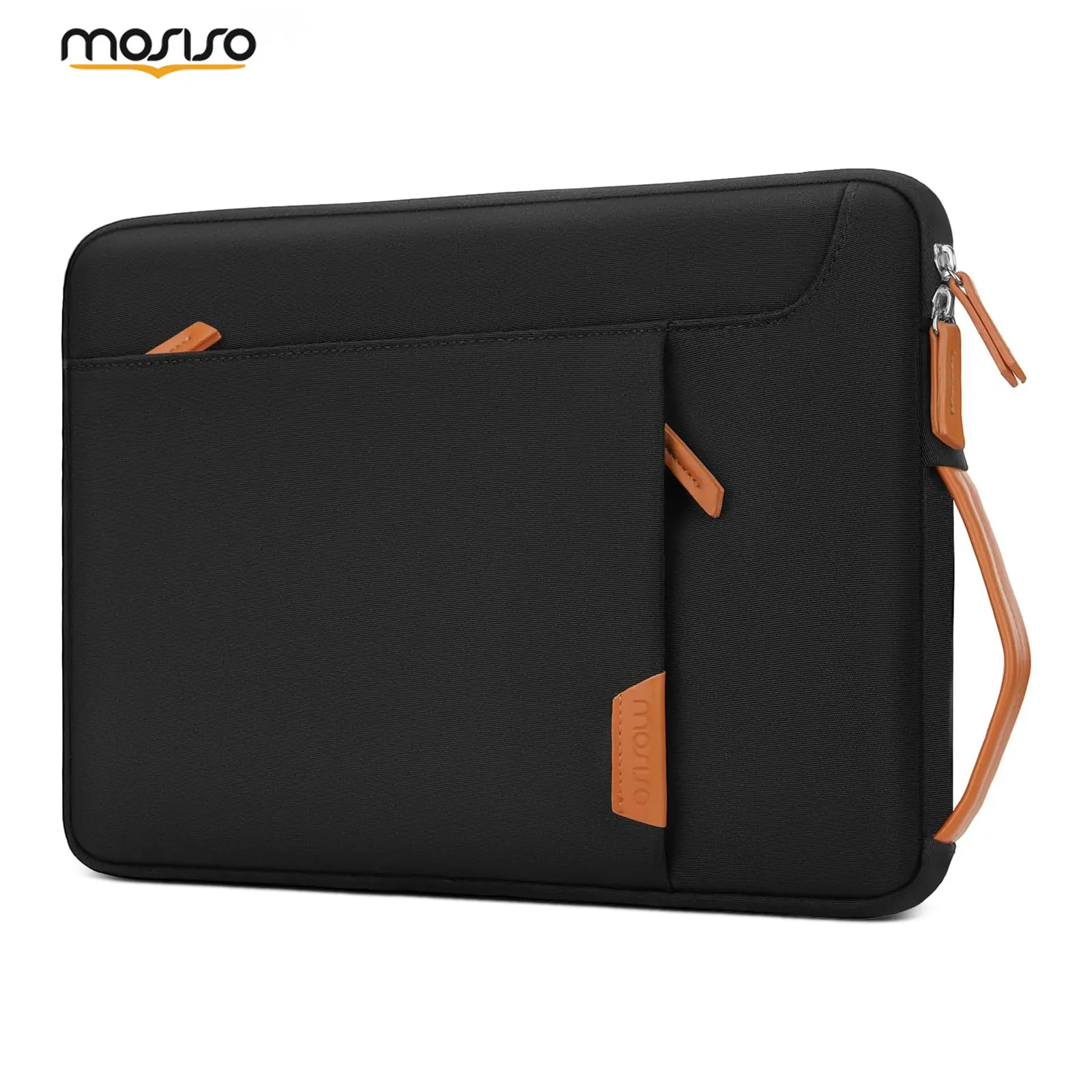 MOSISO Unisex Basic Retractable Business Laptop Sleeve for 13-14 Inch Laptops, Slim Water-Resistant Plain Polyester Case with Side Handle, Zipper Pockets, 360° Protection, Fits MacBook Pro/Air, 13.77x10.23x0.78in