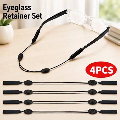 4pcs Adjustable Sunglasses Lanyards - Cool Classic Black Glasses Straps, Comfortable Practical Fixers for Outdoor Sports Eyewear