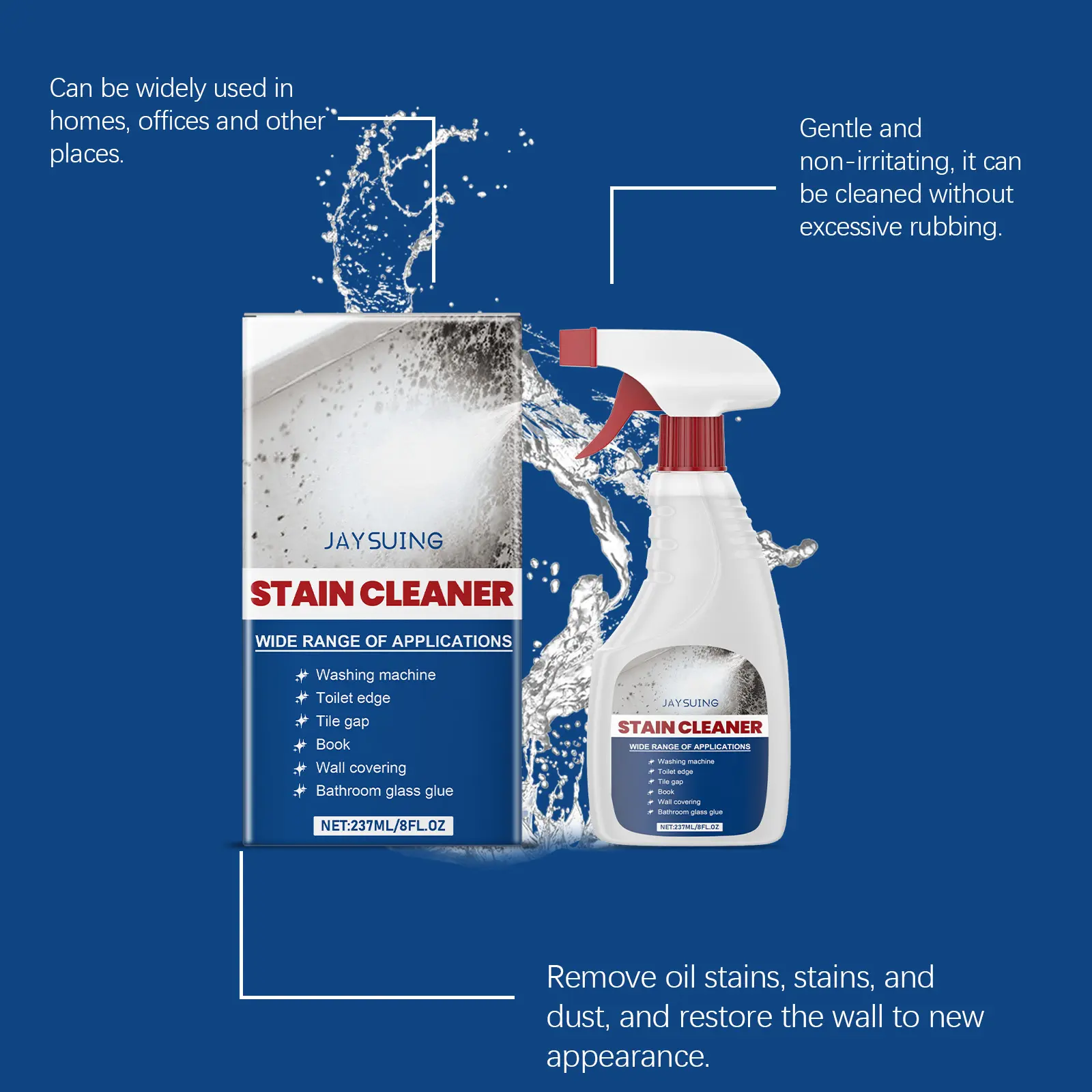 Jaysuing Wall Stain Remover Spray - Multi-Purpose Non-Paste All-Purpose Cleaner for Household Wall Cleaning, Renovation, and Bathroom Mildew Removal, Multi-Purpose All-Purpose Cleaners