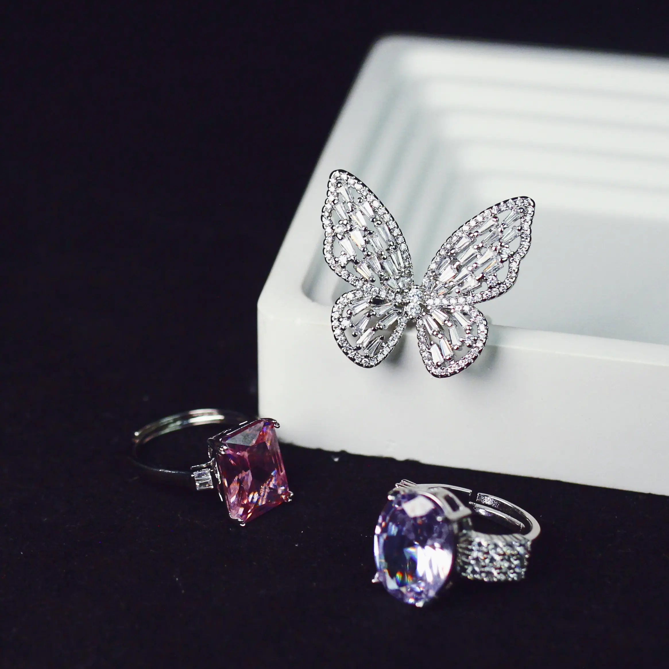 Butterfly Diamond Ring Set/Rings to Pair with Evening Gowns