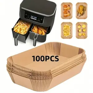 Disposable Air Fryer Liner Paper, Absorbent Paper 100 Pieces, Rectangular Paper Basket Bowl, Kitchen Accessories, Bakeware, Baking Tray, Oven Parts, Home Baking Supplies