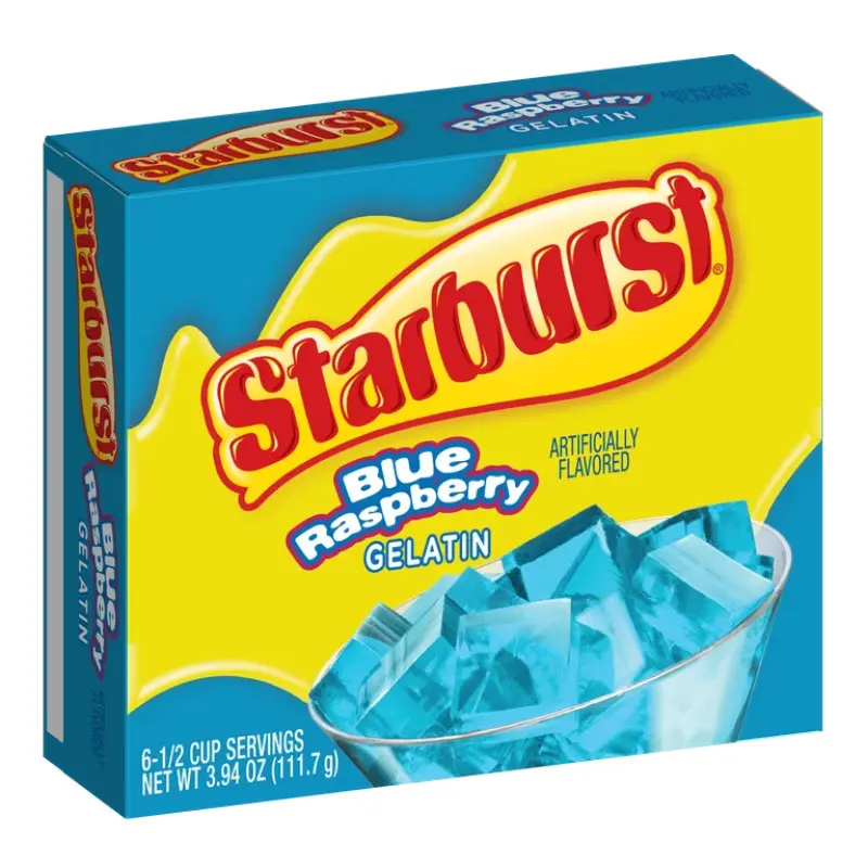 Starburst Blue Raspberry Tangy Gelatin Snacks - 12ct Bulk Party Pack, 3.94 oz Sliced Fruit Jello Treat for Children, Sodium-Free, Room Temp Pantry Picnic Lunchbox Quick Refreshment