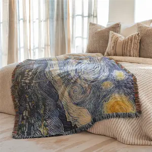 Multi-Function Tassel Woven Soft Warm Blanket -Starry Sky Pattern Bed Blanket, Also for Sofa Cover Couch Throw Blanket Armchair Home Decor Room Wall Art Tapestry Furniture Slipcover Tablecloth Shawl Outdoor Picnic Camping Beach Towel Office Nap Hippie
