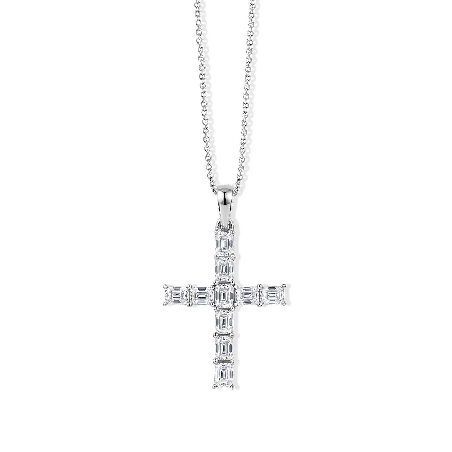 D'Joy Moissanite Cross Pendant Necklace (20 Inches) in Rhodium Over Sterling Silver (Ships in 5-7 Days) 2.15 ctw