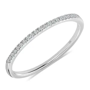 Dazzlingrock Collection 0.08 Cttw Round White Diamond Minimalist Stackable Wedding Band for Women in 10K Solid White Gold, Size 7.5