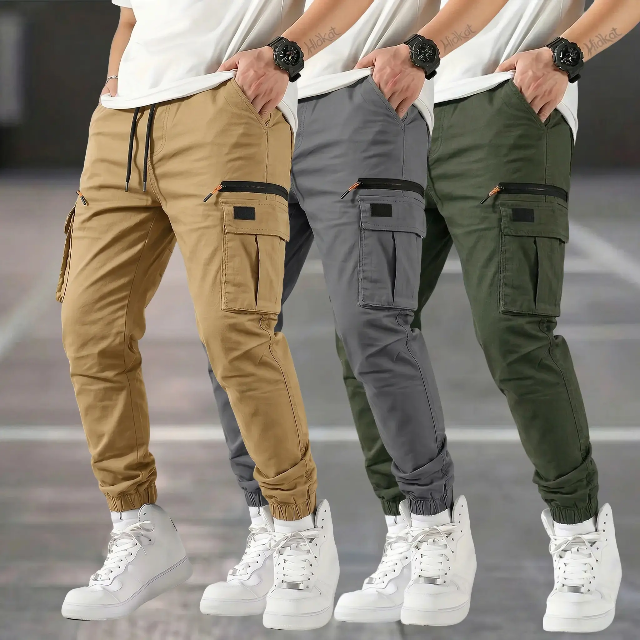 Men’s outdoor cargo pants, 3-pack — American casual straight-leg tapered harem long pants, tactical work pants for all-season commuting — a great holiday gift choice, featuring zippered large pockets; an essential for everyday outdoor enthusiasts, Menswea