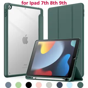 Case for iPad 10.2 Inch (9th/8th/7th Generation, 2021/2020/2019) with Pencil Holder,for ipad 7 8 9 Gen 10.2" Clear Transparent Back Shell Slim Stand Shockproof Tablet Protective Cover Pouch Accessories, Auto Wake/Sleep
