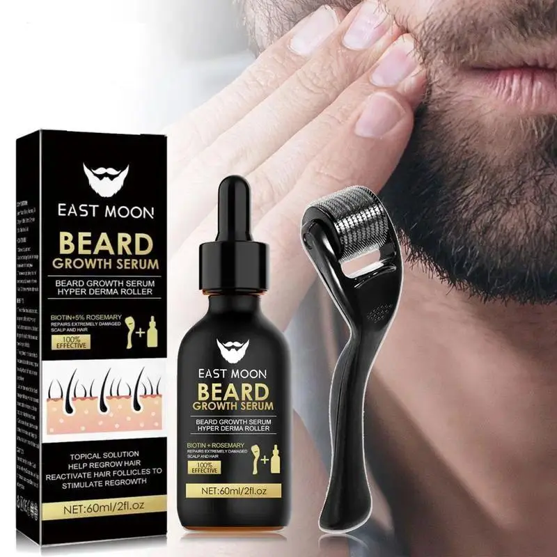Beard Growth Serum & Derma Roller Kit, Beard Care Nutritional Oil, Making Beards Thicker and More Shiny, Daily Beard Care Products for Men