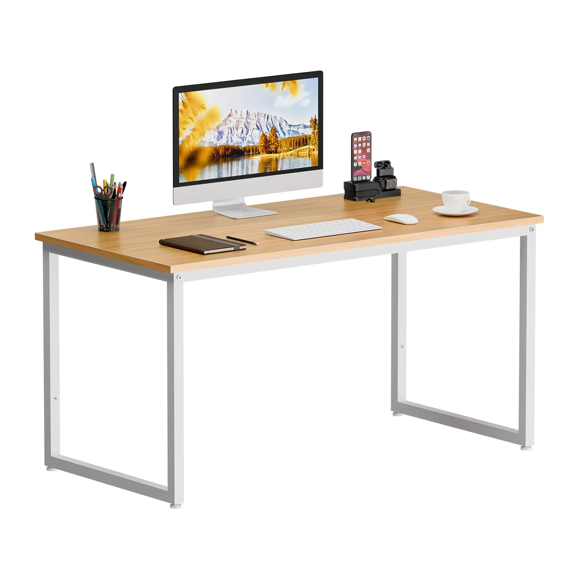 Segawe 47" Sturdy Computer Desk - Metal Frame Modern Rectangular Home Office Desk, Natural Finish for Workplace Studio, Home Office Desks