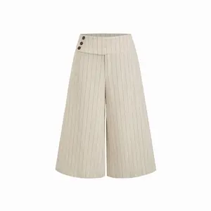 Cider Linen-blend Low Rise Stripe Wide Leg Capris