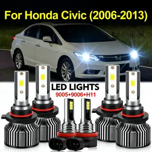 Complete 6-Piece LED Headlight Set for Honda Civic 2006-2013 9005 9006 H11 10000 Lumens 6500K White Light Weatherproof Direct Fit Easy Install Ultimate Lighting Upgrade