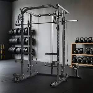 Heavy Duty Machine Power Cage for Home Gym and Studio, Squat Rack with Pulley System, Dip Bar, and LAT Pulldown, Multifunctional Strength Training Machine
