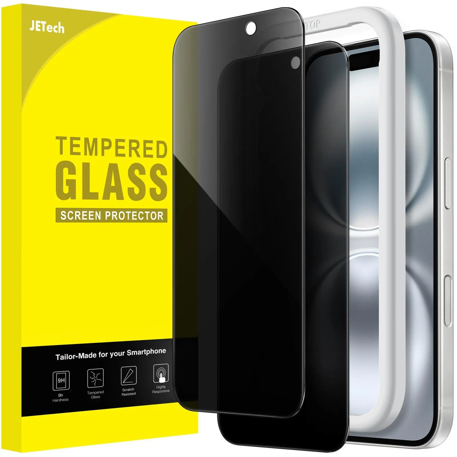 JETech Privacy Screen Protector for iPhone 16 Series, Anti-Spy Tempered Glass Film with Easy Installation Tool, 2-Pack