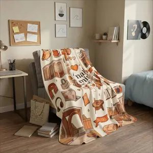 Custom Solvare Class of 2030 Graduation Blanket, Orange Campus Icon Throw Blanket, "Amalia Smith" Personalized Grad Gift