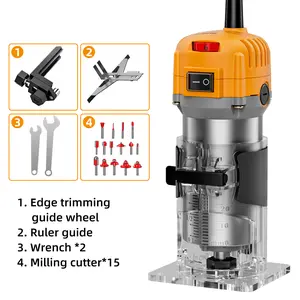 800W Compact Wood Router Power Tool, Professional Woodworking Equipment with Dust Collection System, Transparent Base, Guide Rail, Wrench, 110V US Plug for Slotting, Trimming, Edging, Carving (Ideal for Beginners & Pros), Power Tools