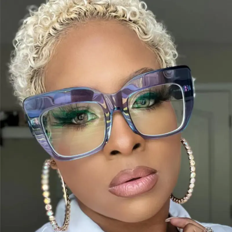 Unisex Full Rim Thick Frame Large Square Cat Eye Clear Lens Fashion Glasses, Vintage Elegant Design, Suitable for Daily Commuting, Office Work, Enhances Facial Contours, Decorative and Windproof