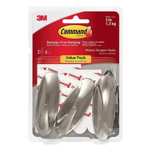 3M  Command Designer Hook, Brushed Nickel - Medium