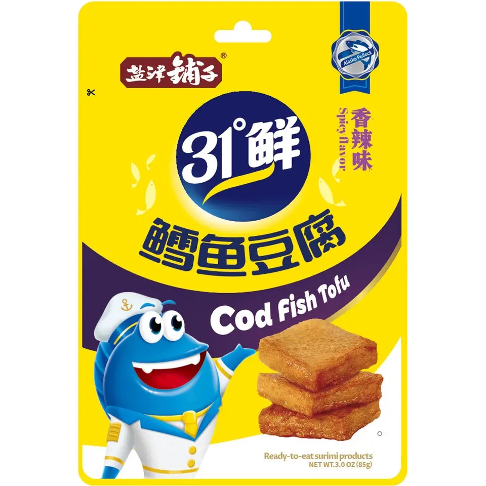 Yanjinpuzi Dried Fish Cod Tofu Bits - 3oz High Protein Snack Foods, Asian Dried Treat, Bite-Sized, Soft Texture, Spicy/Original Savory Flavors, Room Temperature Ready Cod Blend, High Protein Snacks